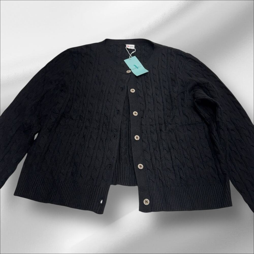 WIHOLL Women’s XL Black Cable Knit Sweater